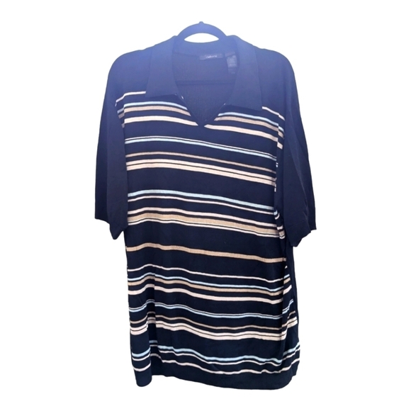 Claiborne Silk blend, collared black tan and blue lightweight sweater,XXL,GUC - Picture 1 of 3
